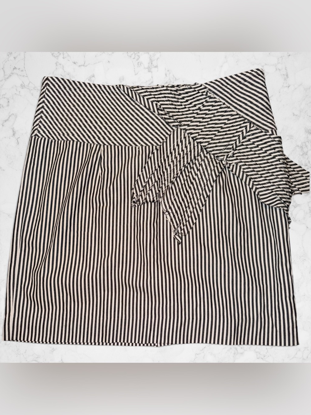 Anthropologie Black and White Striped Mini Skirt with Waist Tie embellishment